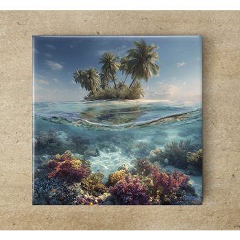 Tropical island wirh coral reef - ceramic tile trivet