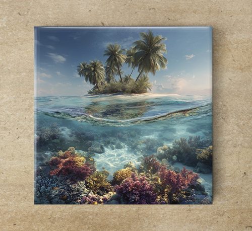 Tropical island wirh coral reef - ceramic tile trivet