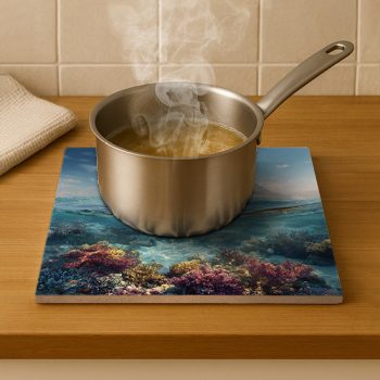 Tropical island wirh coral reef - ceramic tile trivet