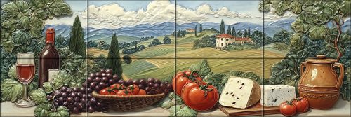 Konyha csempe Toszkán csendélet bor és szőlő mintával