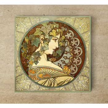 Ceramic tile trivet - Mucha - face of a lady
