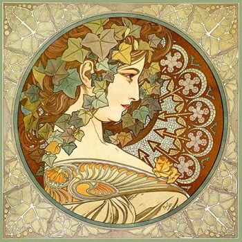 Ceramic tile trivet - Mucha - face of a lady
