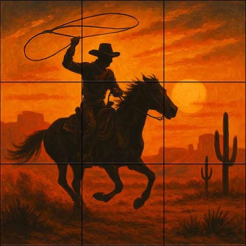 Cowboy a naplementében fali csempe