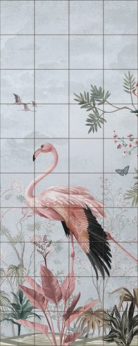 Flamingos and tropical birds among pastel plants – elegant tile mural