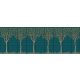 Minimalist-style ceramic tile mural featuring four stylized orange trees with a dark green trellis background