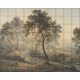 Ceramic tile mural with river, trees and morning light in classic landscape scene