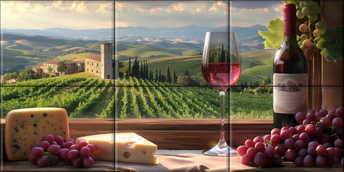 ceramic tile mural with tuscan still life rose wine and grapes