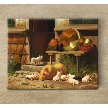 Ceramic tile trivet - farm - piglets II. 