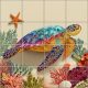 Decorative tile with colorful sea turtle and coral reef design
