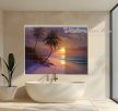 ceramic tile mural with tropical sunset and palm trees
