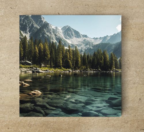 Lake and mountains - ceramic tile trivet