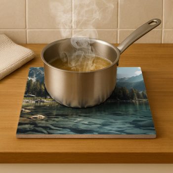 Lake and mountains - ceramic tile trivet