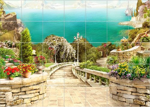 Mediterrán látkép - mozaik csempe
