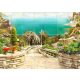 Mediterranean Tile Mural with Sea View and Stone Staircase