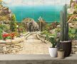 Mediterranean Tile Mural with Sea View and Stone Staircase