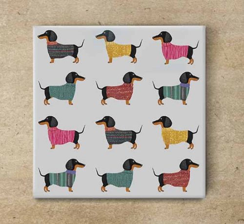 Dachshunds in sweater tile trivet