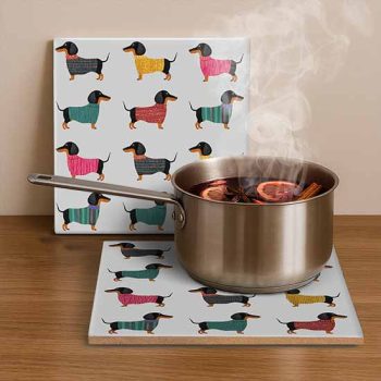 Dachshunds in sweater tile trivet