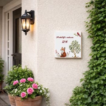 House number sign with fox 