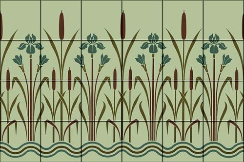 Ceramic tile mural - Reed and iris flowers