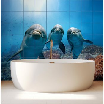 Tile mural - water world - curious dolphins