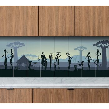 Afrikai életképet ábrázoló mozaik csempe