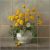 Ceramic tile mural with dandelions in a white vase, still life