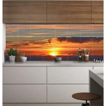 naplemente felhőkkel és színes égbolttal – kerámia fali csempekép