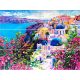 Santorini Tile Mural – Mediterranean Wall Art with Blue Domes