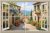 Mediterranean window tile mural – Tuscan street with floral houses and scenic hill view