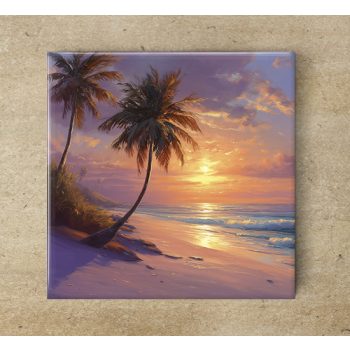 Tropical sunset with palm trees - ceramic tile trivet