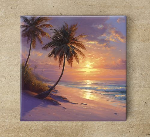Tropical sunset with palm trees - ceramic tile trivet