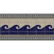 Greek style ceramic tile mural with dark blue wave motif, beige mosaic background and geometric border