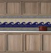 Greek style ceramic tile mural with dark blue wave motif, beige mosaic background and geometric border