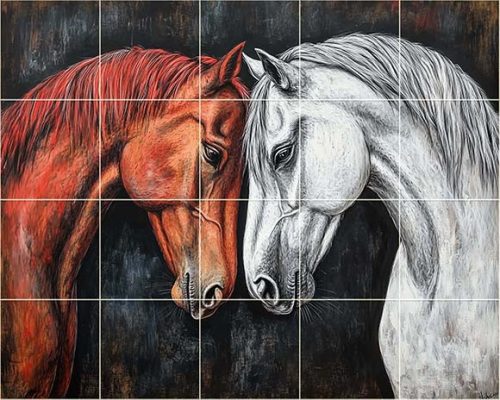 Ceramic tile mural - horses, Mustangs