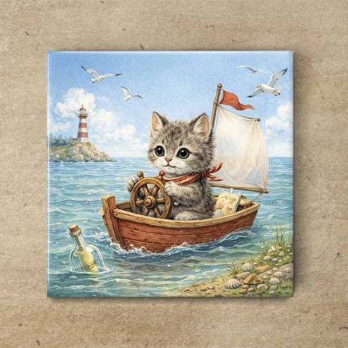 Adventurer kitty - ceramic tile trivet