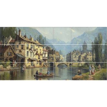 Ceramic tile mural - an alpine town in spring Ceramic tile mural - an alpine town in spring