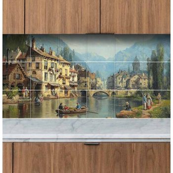 Csempekép mozaik - alpesi város tavasszal