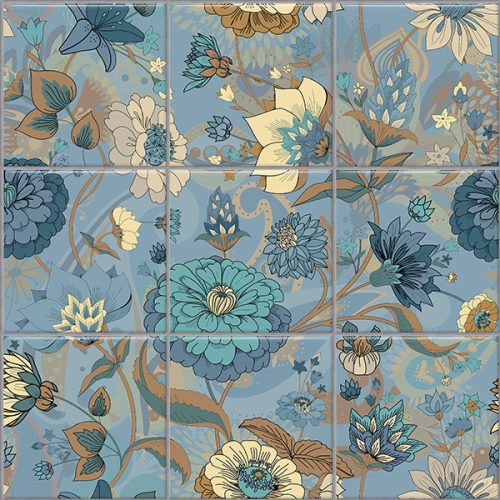 Blue garden - kék virágmintás mozaik csempe