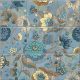 Stylized blue and beige floral ceramic tile mural
