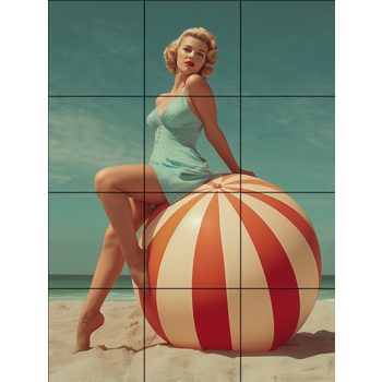 Pin-up lány labdával - mozaik csempe 