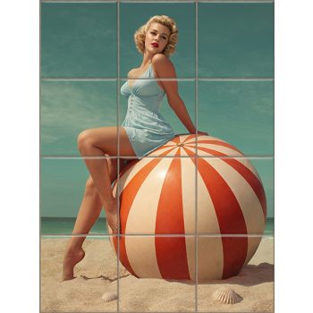 Pin-up lány labdával - mozaik csempe 