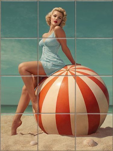 Pin-up lány labdával - mozaik csempe 