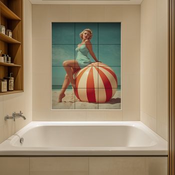 Pin-up lány labdával - mozaik csempe 