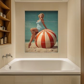 Pin-up lány labdával - mozaik csempe 