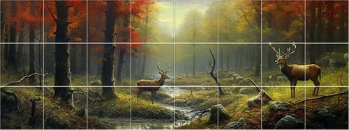 Ceramic tile mural - deers in the forest