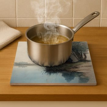 Fishing at the river - ceramic tile trivet