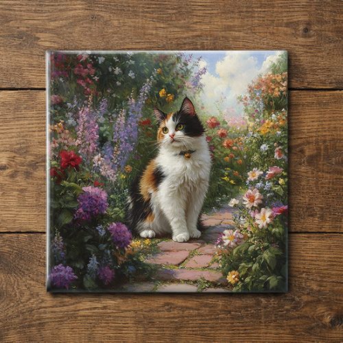 Cat in the garden - ceramic tile trivet