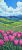 Ceramic tile mural with blooming pink tulips and spring landscape – decorative tile mural