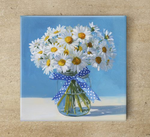 White Daisy - ceramic tile trivet