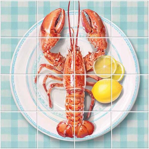 Konyha csempe homár citrommal mediterrán mintával